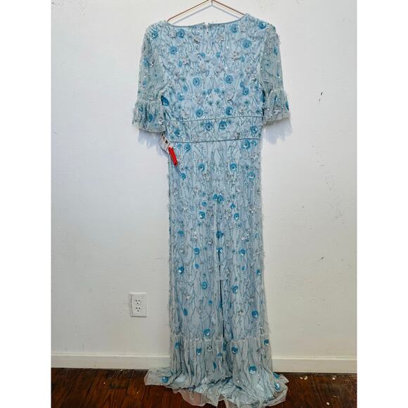 NWT MAC DUGGAL Powder Blue Embellished V-Neck Empire Waist Ruffle Hem Gown 6 - Picture 6 of 14
